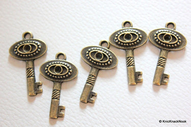 5 x Zinc Alloy Bronze Tone Key Pendants / Charms